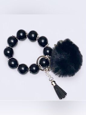Beaded in Black Bracelet Keychain with Tassel